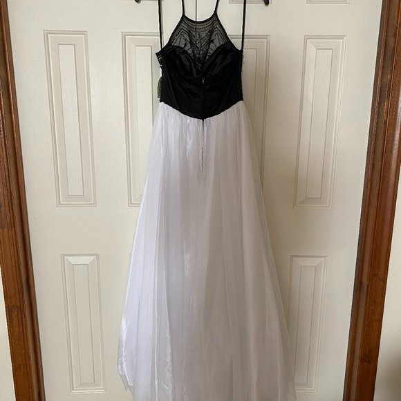 Halter Top Embellished Black and White Gown - Picture 11 of 13